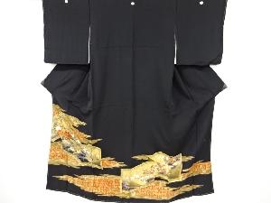 作家物　金彩屏風に花鳥模様留袖(比翼付き)